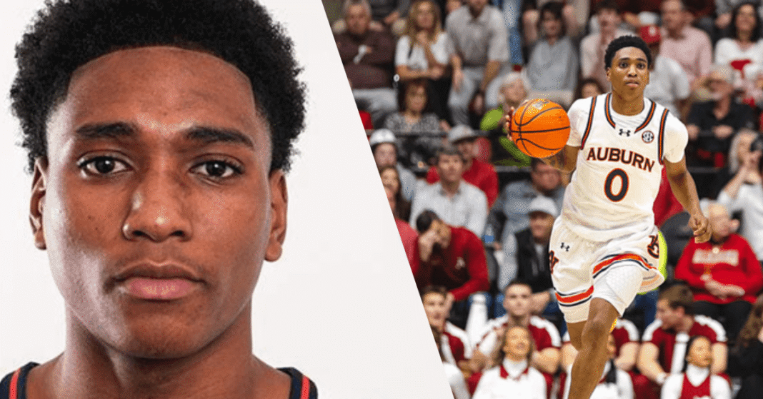 Tahaad Pettiford after DUI arrest with Auburn basketball team background